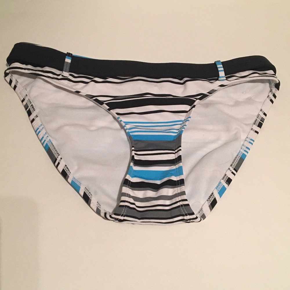 Striped Bikini Bottom with Blue Accents